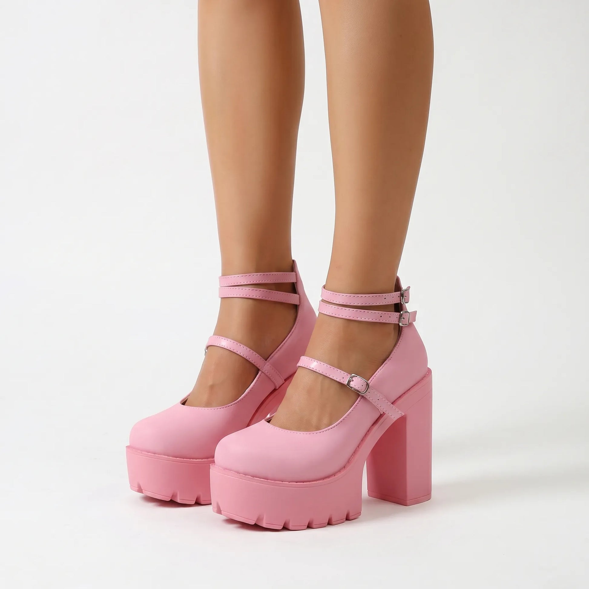 Chunky Block Heel Platform Shoes - Antonia