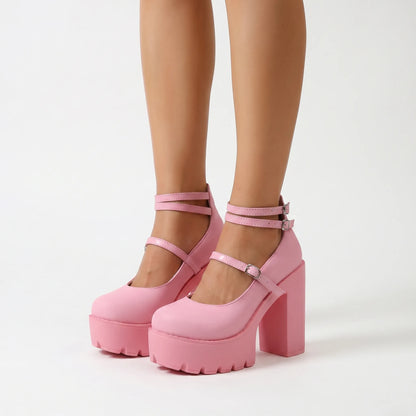 Chunky Block Heel Platform Shoes - Antonia
