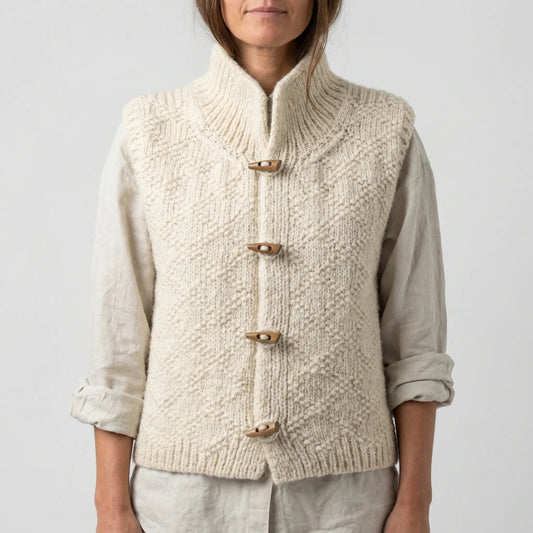 Chunky Diamond-Pattern Button-Up Vest - Elisa