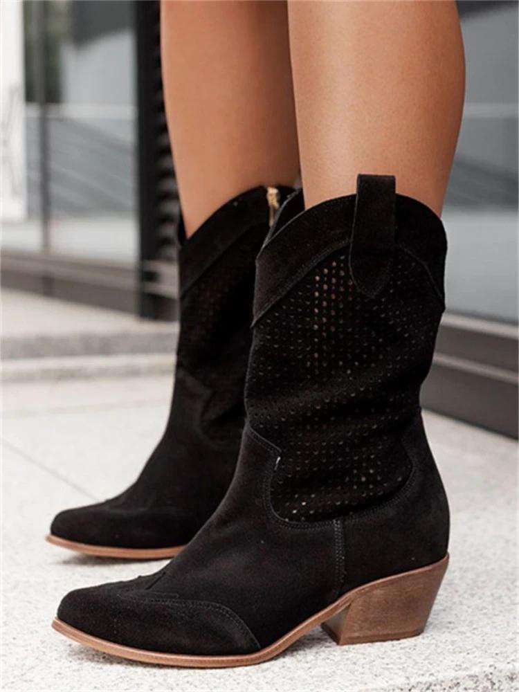 Classic Zip-Up Mid-Calf Fashion Boots - Patricia