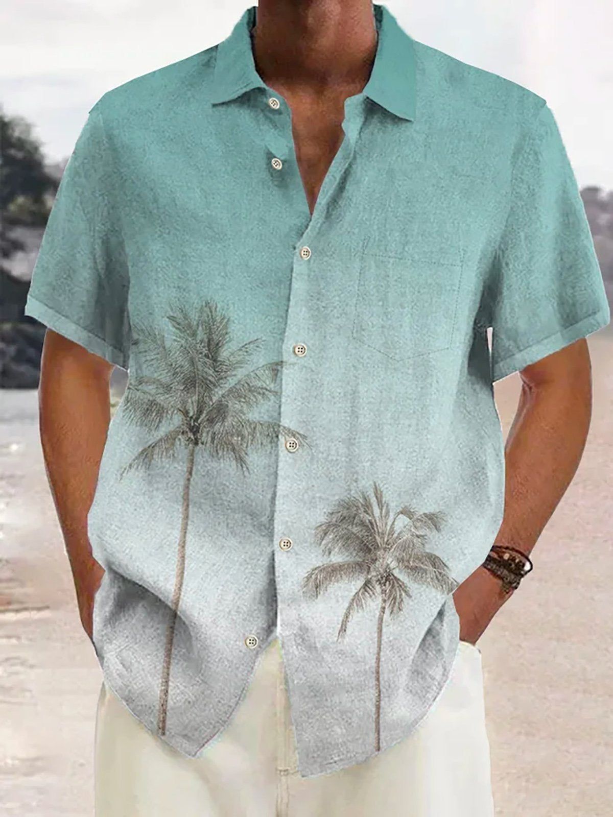 Men's tropical summer shirt with palm tree print – Maceo