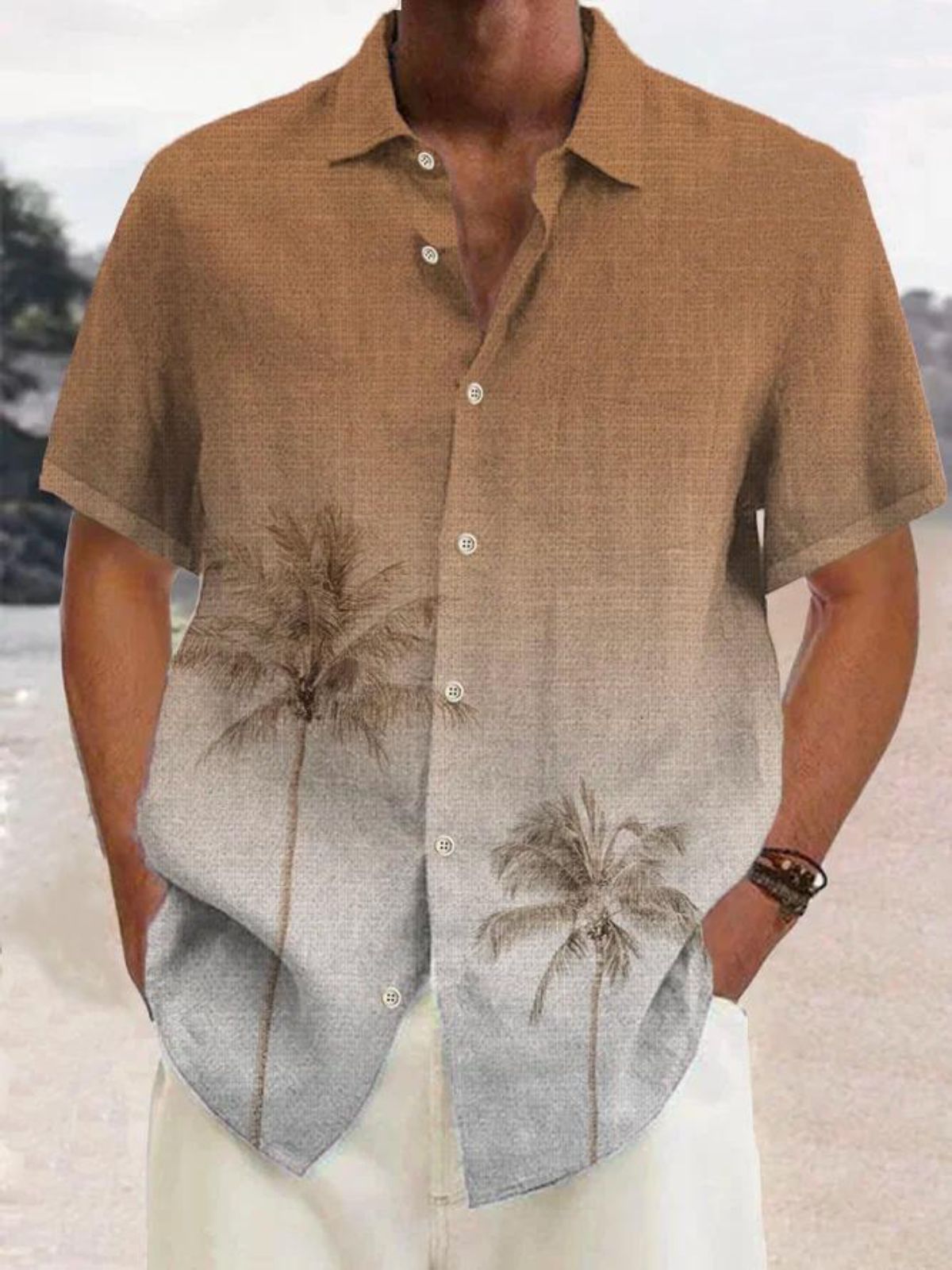 Men's tropical summer shirt with palm tree print – Maceo