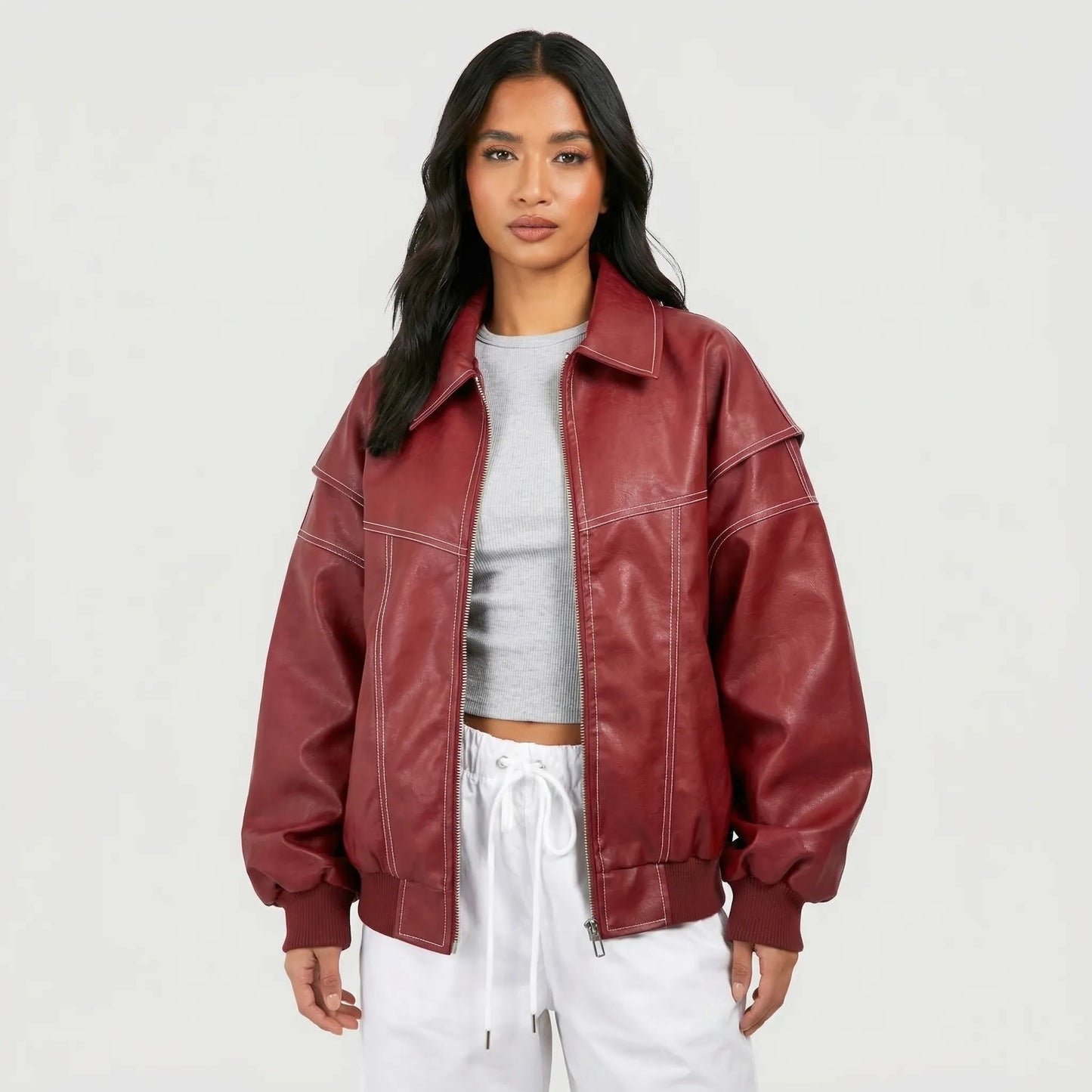 Contrast Stitch Faux-Finish Jacket - Tabitha