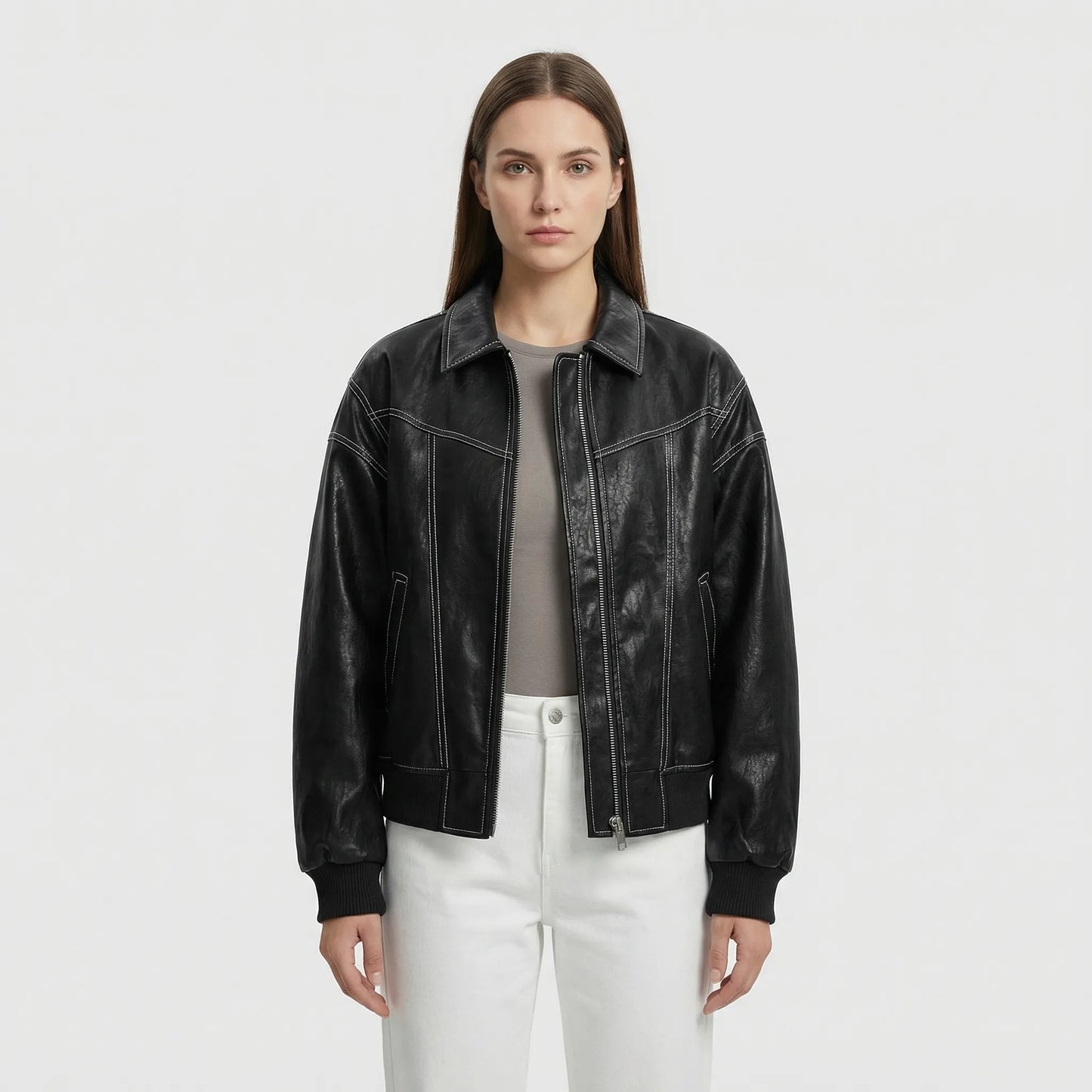 Contrast Stitch Faux-Finish Jacket - Tabitha