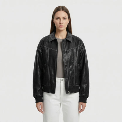 Contrast Stitch Faux-Finish Jacket - Tabitha