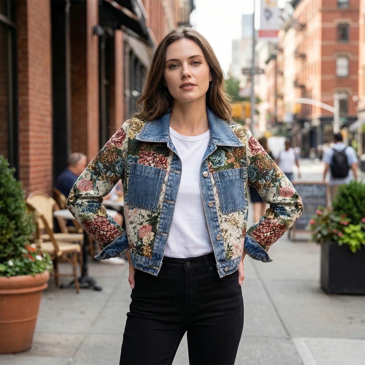 Cropped Denim Jacket With Print - Joelina