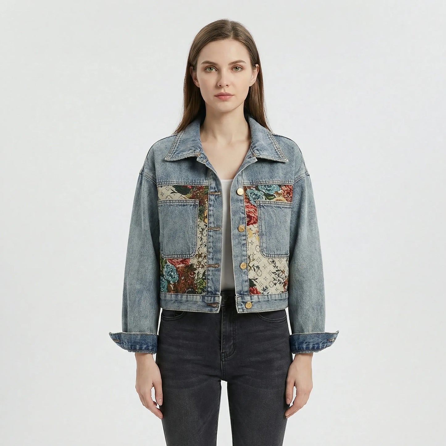 Cropped Denim Jacket With Print - Joelina