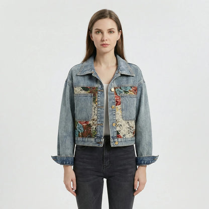 Cropped Denim Jacket With Print - Joelina