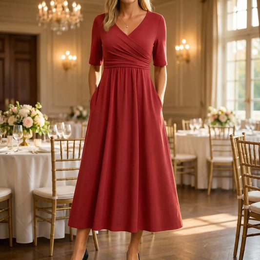 Crossover Wrap Midi Dress - Lucille