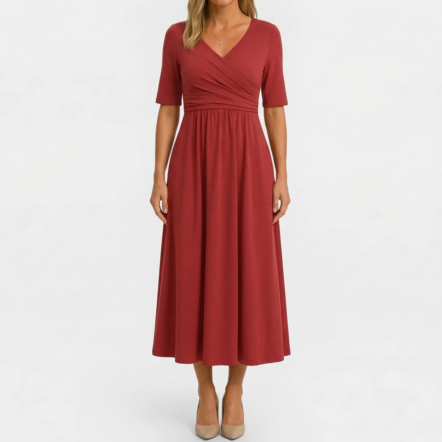 Crossover Wrap Midi Dress - Lucille