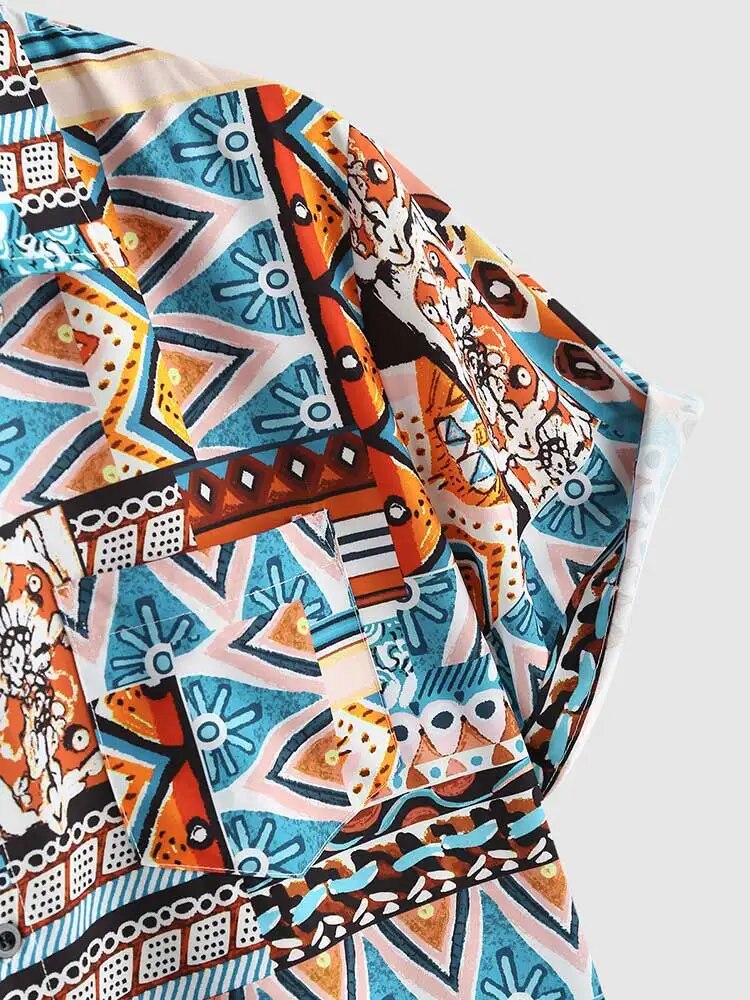Summer women's shirt with ethnic print and chest pocket – Nova