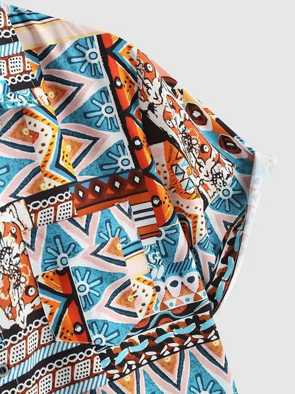 Summer women's shirt with ethnic print and chest pocket – Nova