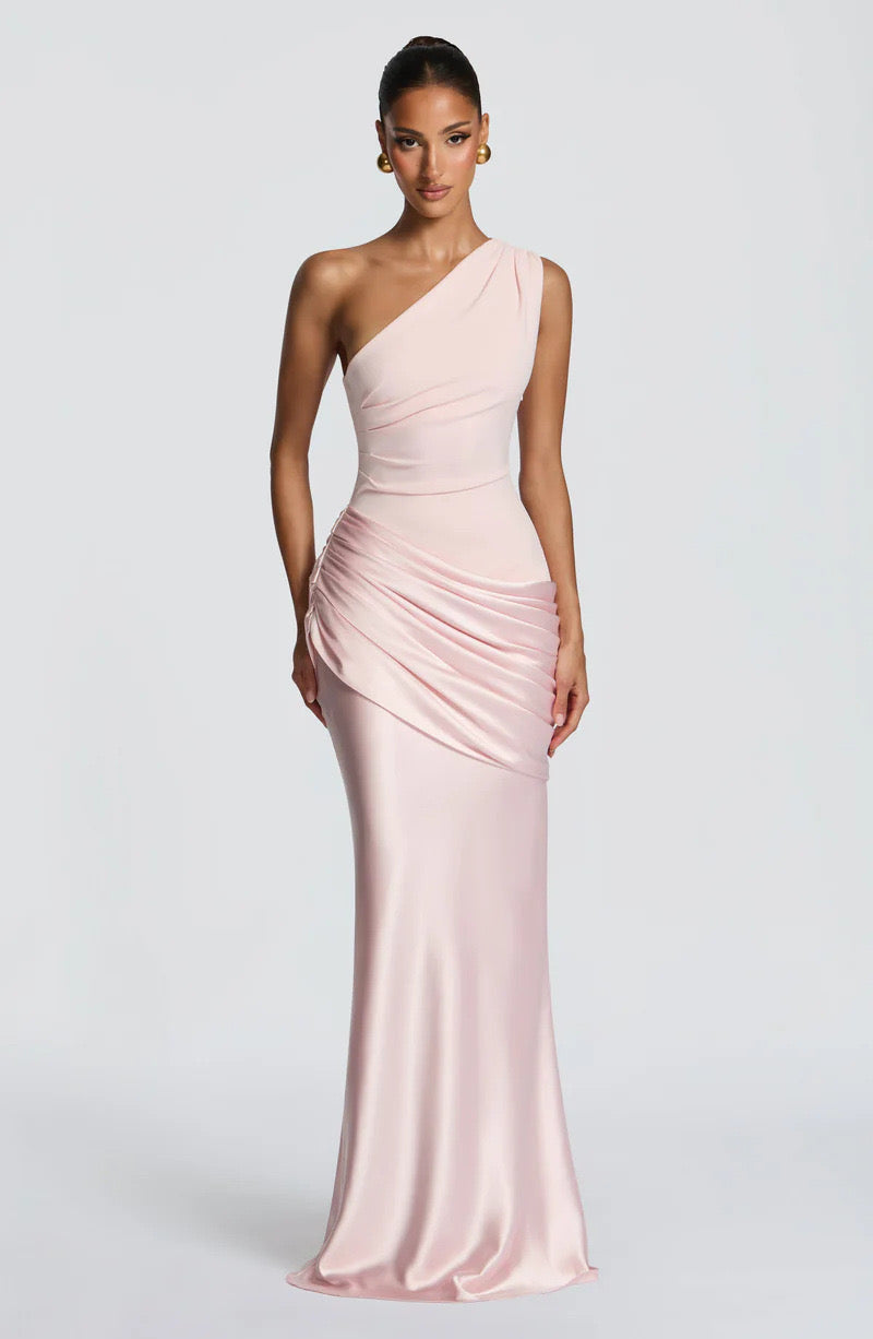 Sidonie One-Shoulder Draped Satin Maxi Dress 18