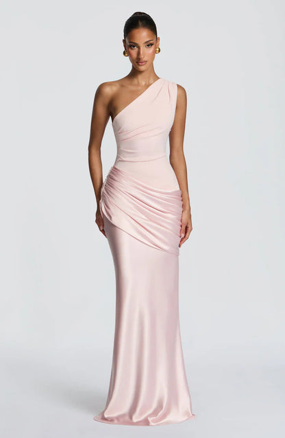 Sidonie One-Shoulder Draped Satin Maxi Dress 18