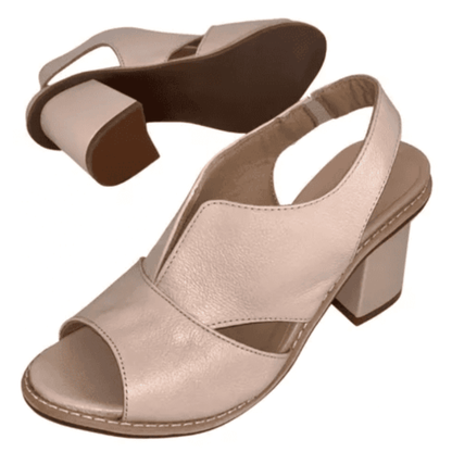 Women’s leather sandals with heel & comfort footbed – Selina