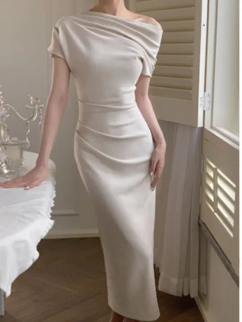 Elegant bodycon maxi dress with off-shoulder – Valentina