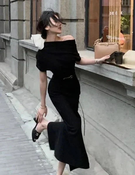 Elegant bodycon maxi dress with off-shoulder – Valentina