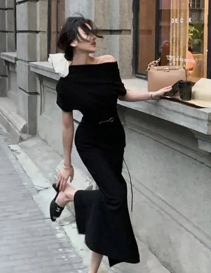 Elegant bodycon maxi dress with off-shoulder – Valentina