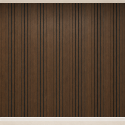 Empty wall covered in dark brown vertical slat panels with black gaps 27