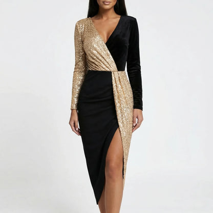 Deep V-Neck Long Sleeve Party Dress - Roxanne