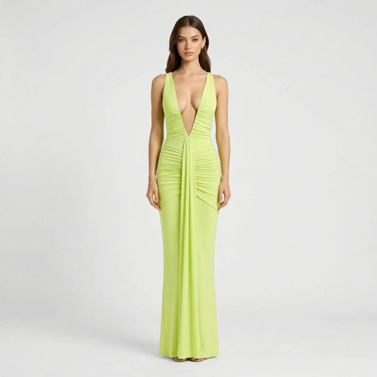 Deep V-Neck Maxi Dress - Alisha