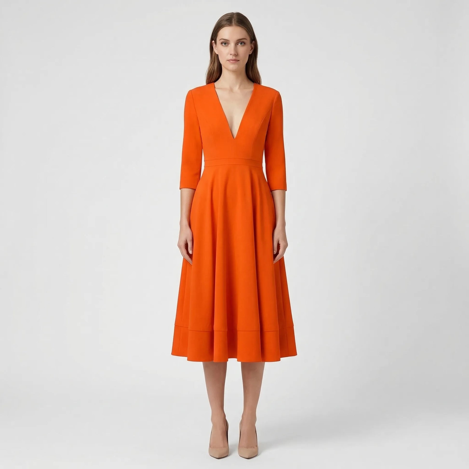 Deep V-Neck Midi Occasion Dress - Sophie