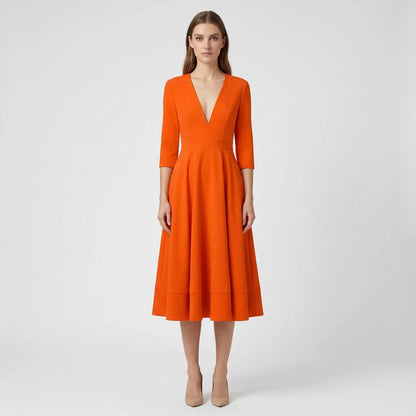 Deep V-Neck Midi Occasion Dress - Sophie