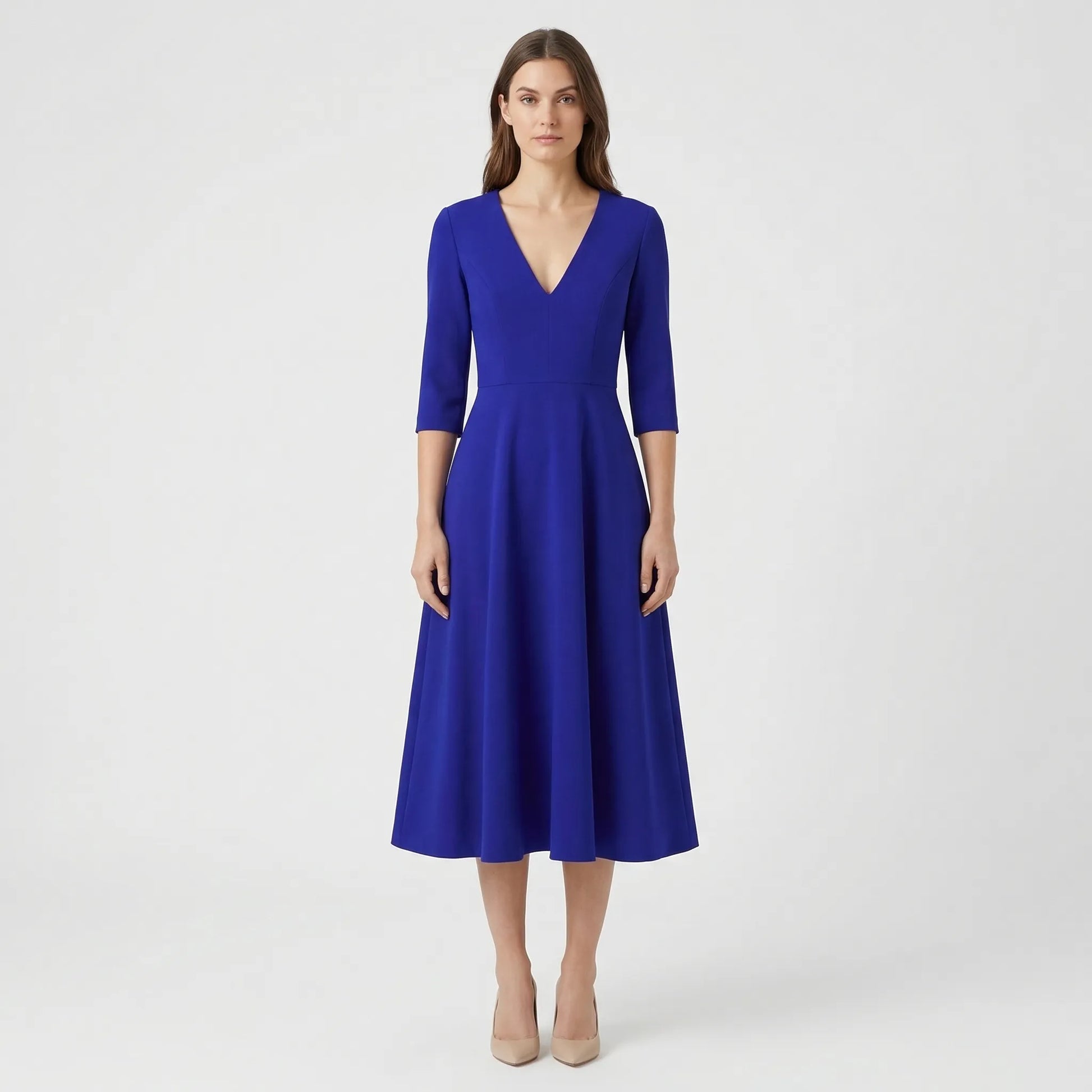 Deep V-Neck Midi Occasion Dress - Sophie