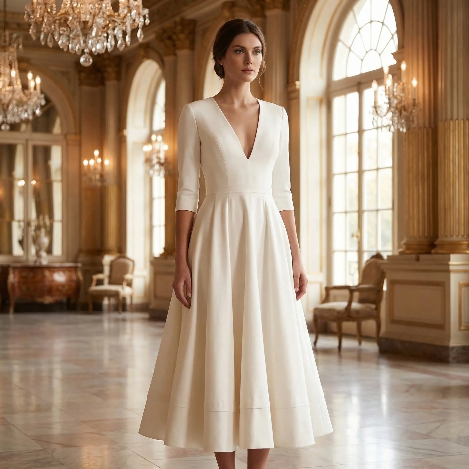 Deep V-Neck Midi Occasion Dress - Sophie