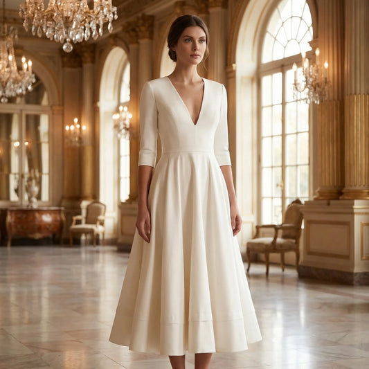 Deep V-Neck Midi Occasion Dress - Sophie