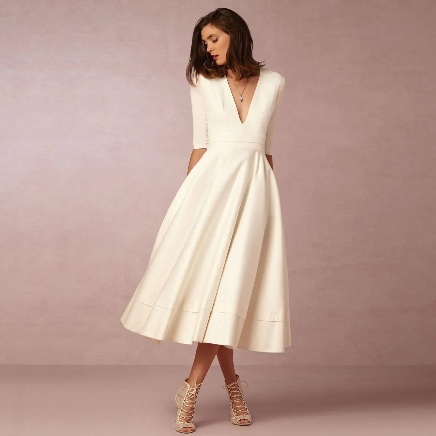 Deep V-Neck Midi Occasion Dress - Sophie