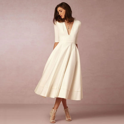 Deep V-Neck Midi Occasion Dress - Sophie