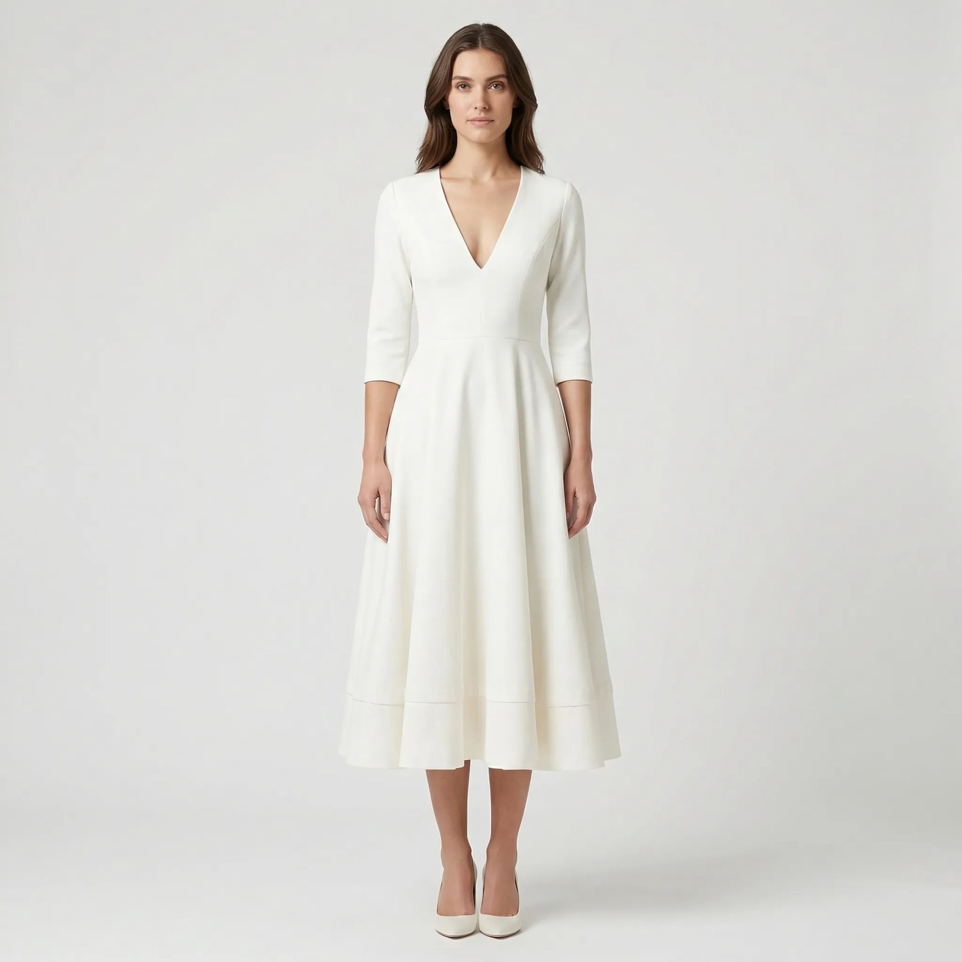 Deep V-Neck Midi Occasion Dress - Sophie