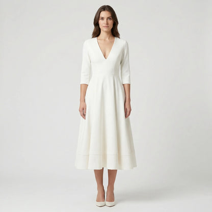 Deep V-Neck Midi Occasion Dress - Sophie