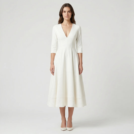 Deep V-Neck Midi Occasion Dress - Sophie
