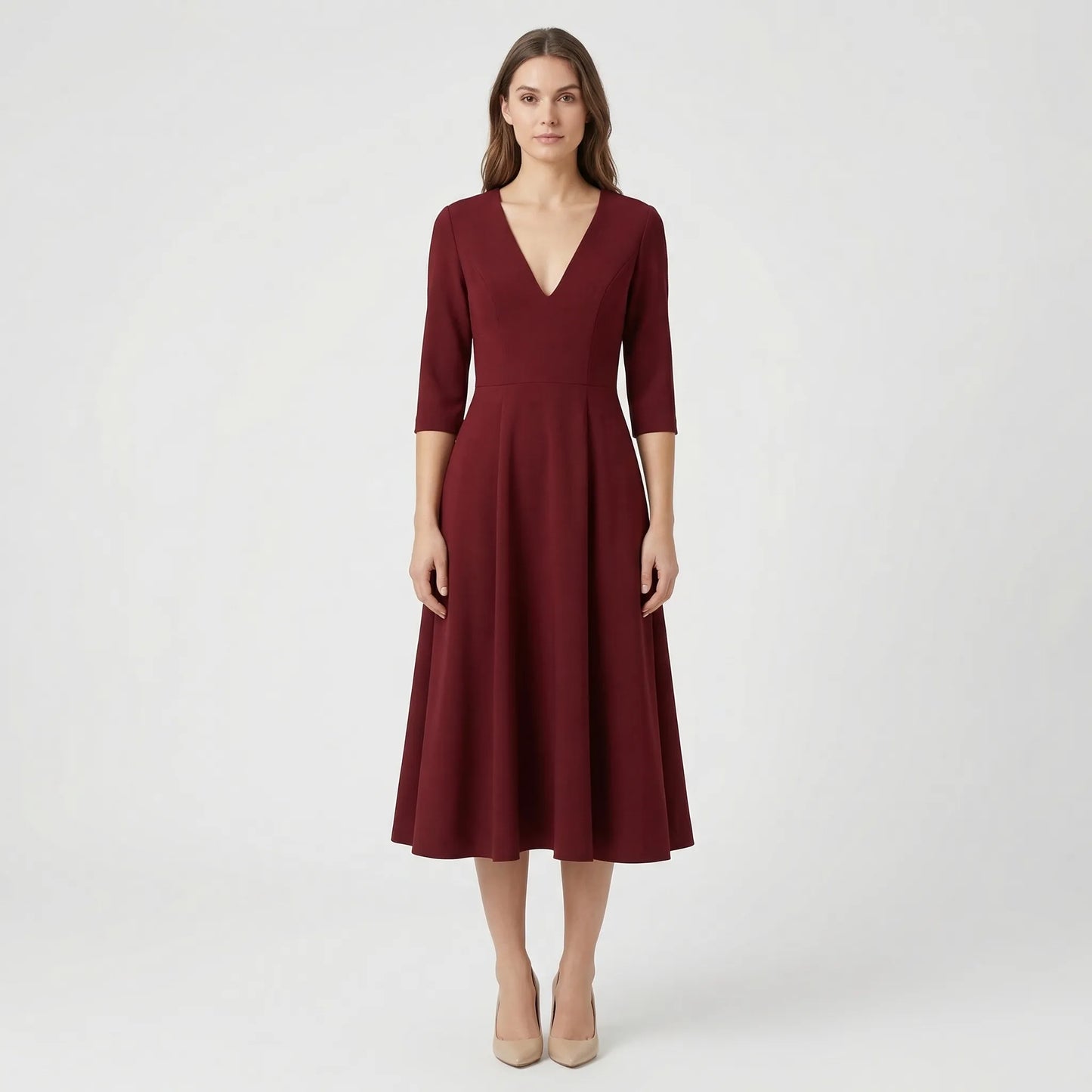 Deep V-Neck Midi Occasion Dress - Sophie