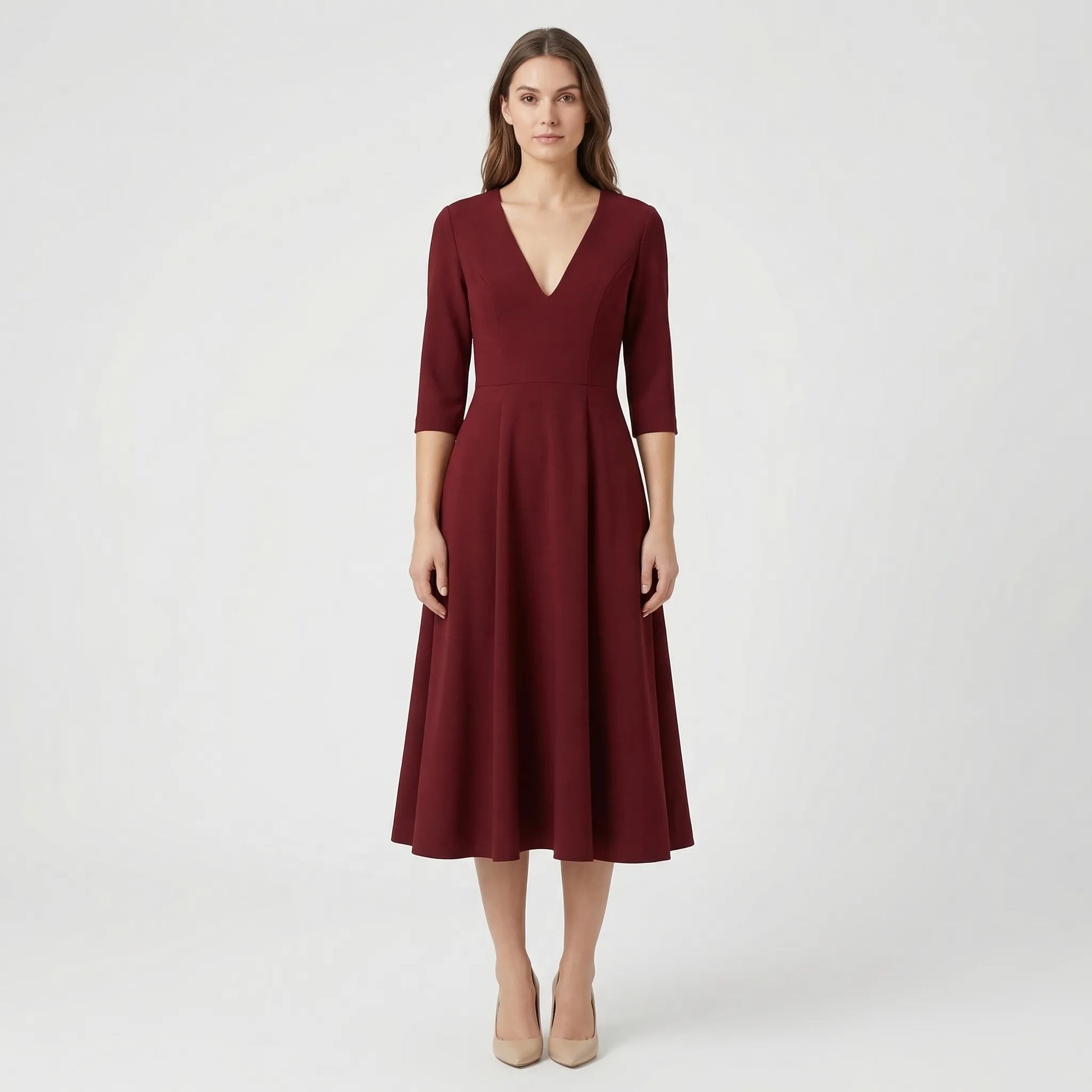 Deep V-Neck Midi Occasion Dress - Sophie