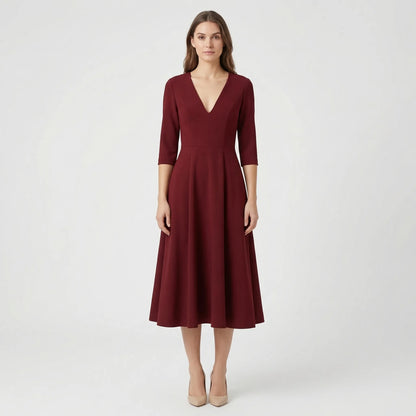 Deep V-Neck Midi Occasion Dress - Sophie