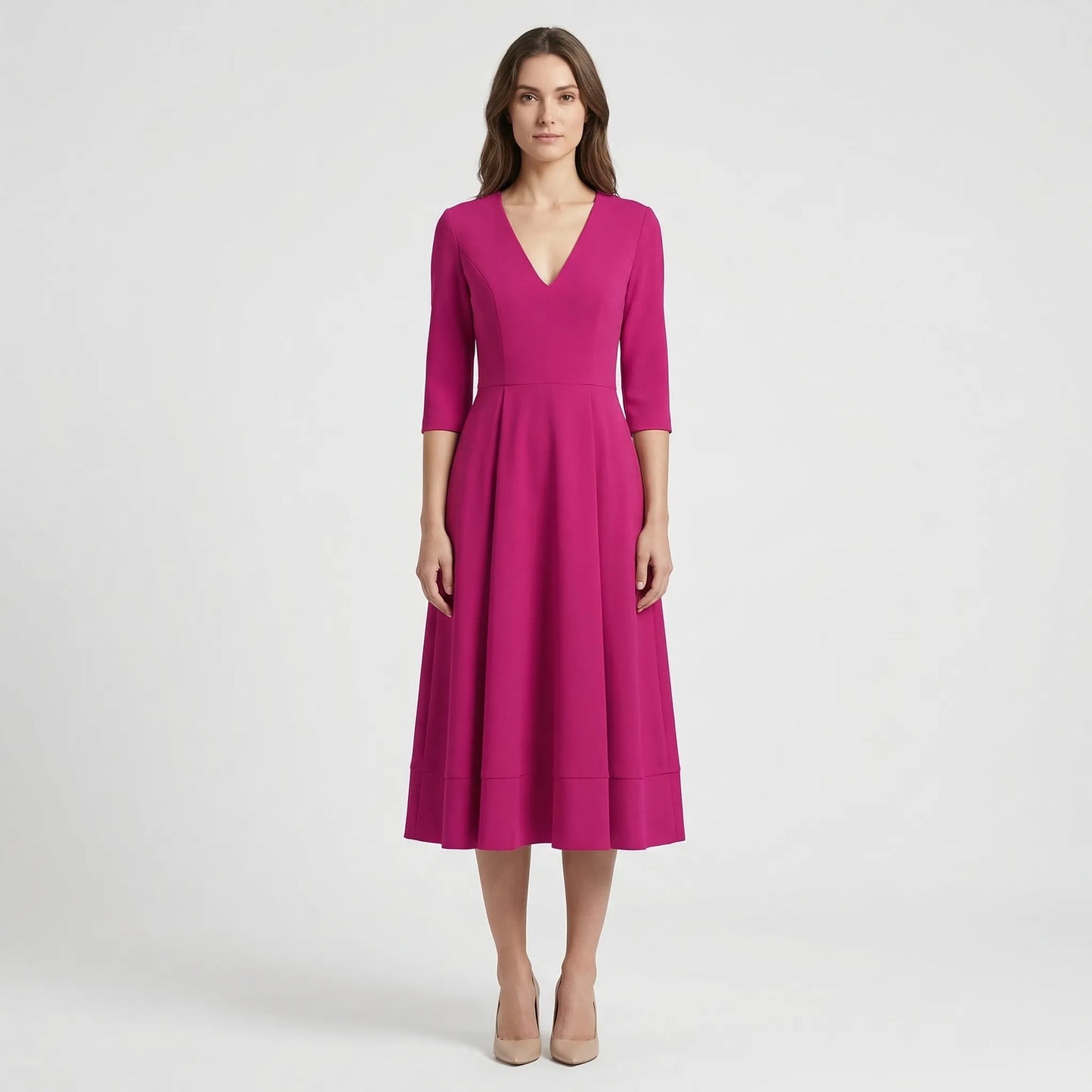 Deep V-Neck Midi Occasion Dress - Sophie