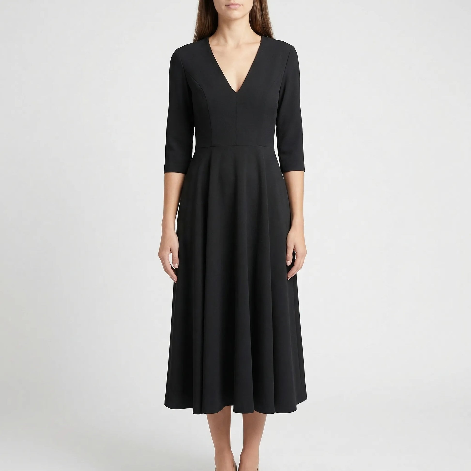 Deep V-Neck Midi Occasion Dress - Sophie