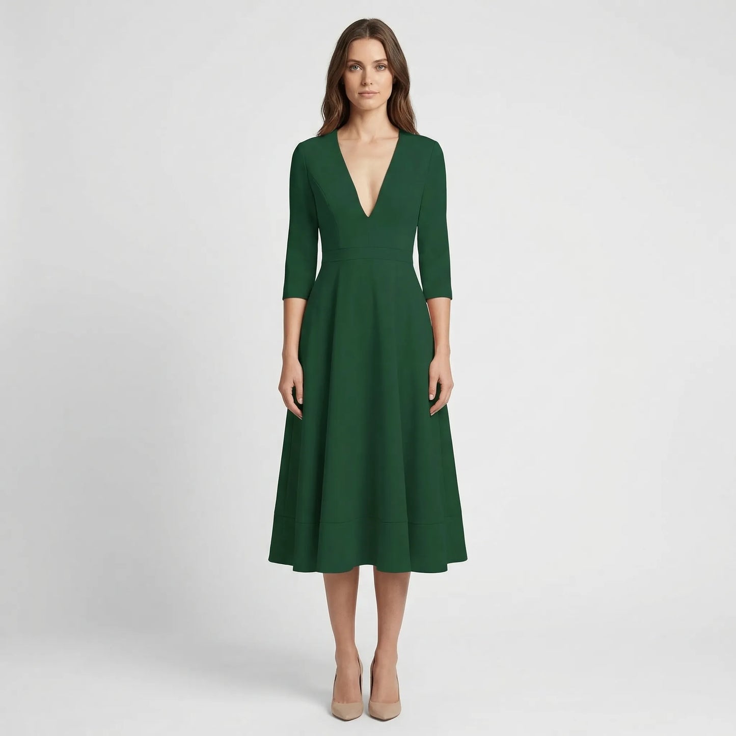 Deep V-Neck Midi Occasion Dress - Sophie