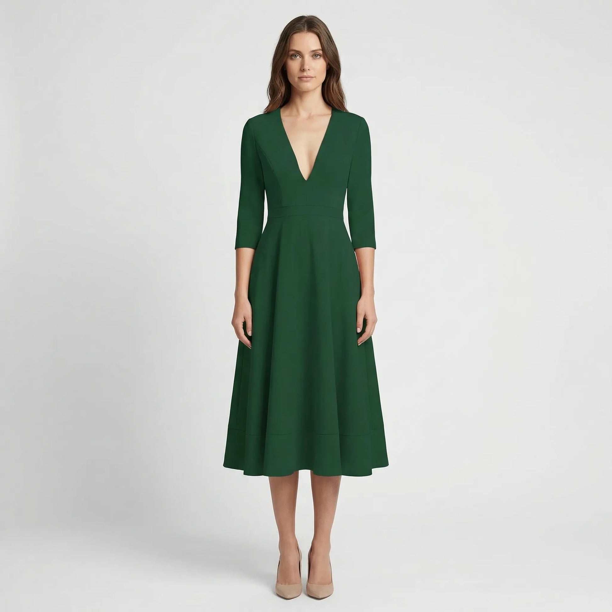 Deep V-Neck Midi Occasion Dress - Sophie