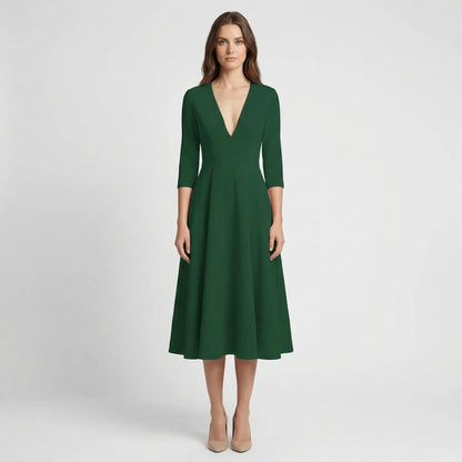 Deep V-Neck Midi Occasion Dress - Sophie