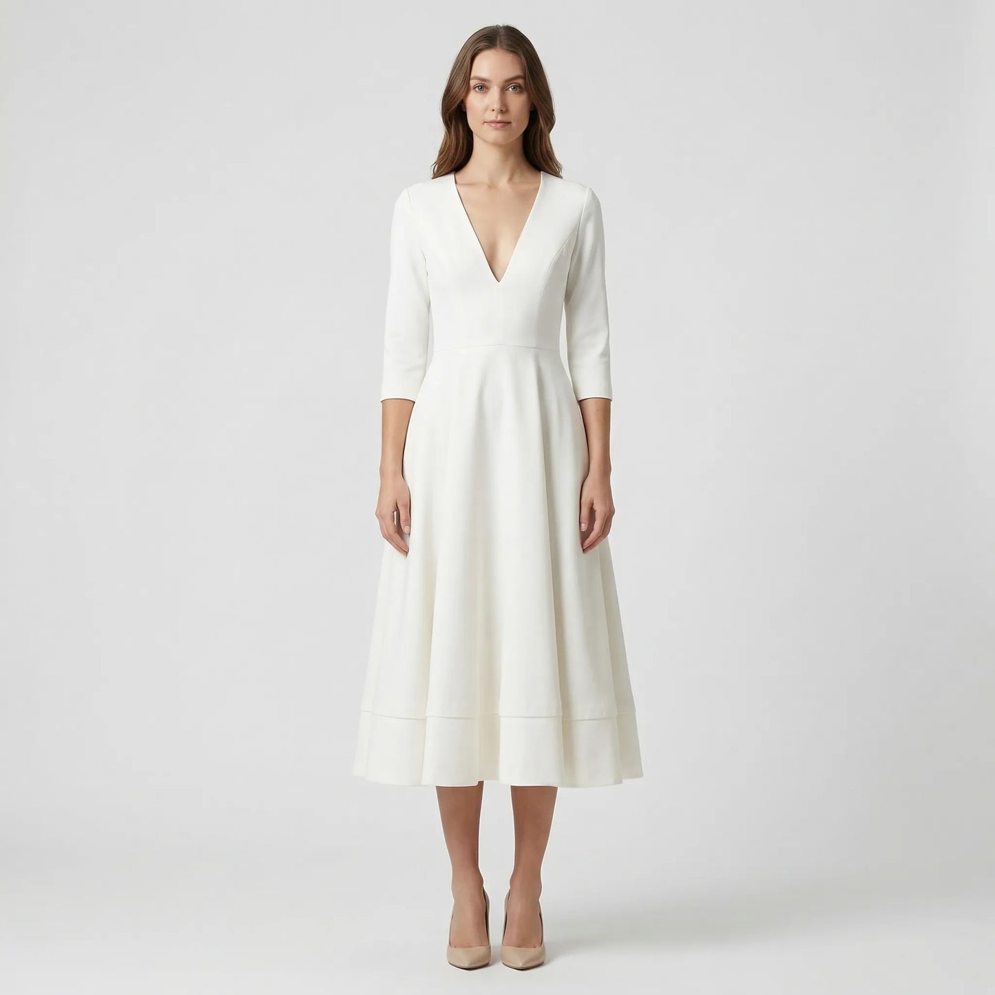 Deep V-Neck Midi Occasion Dress - Sophie