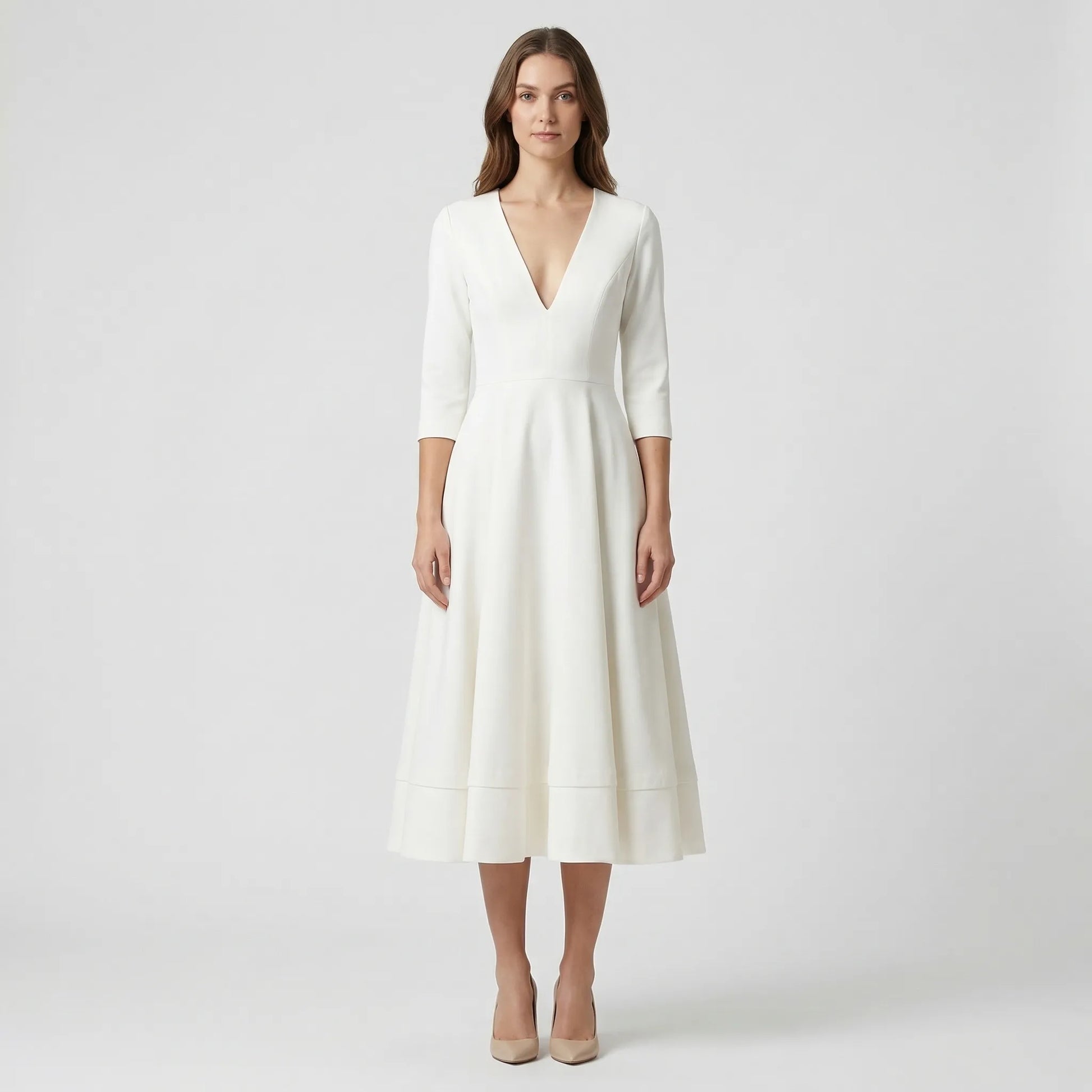 Deep V-Neck Midi Occasion Dress - Sophie