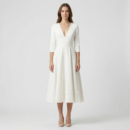 Deep V-Neck Midi Occasion Dress - Sophie