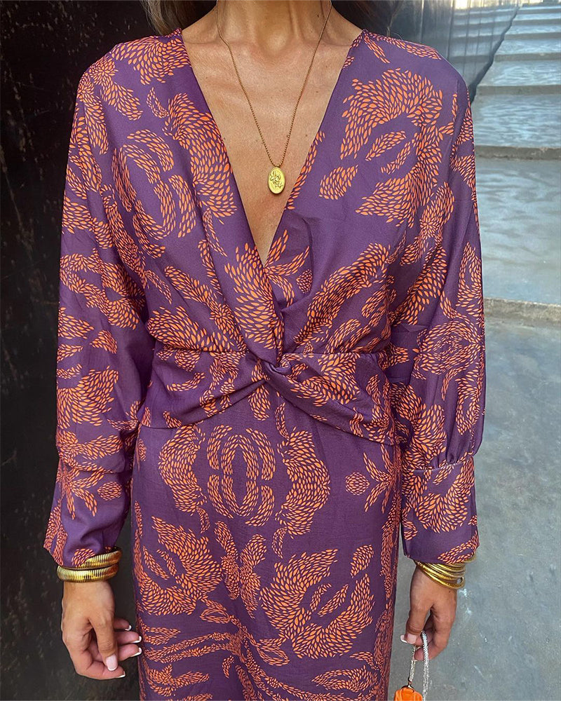 Deep V-Neck Wrap-Style Dress - Daisy