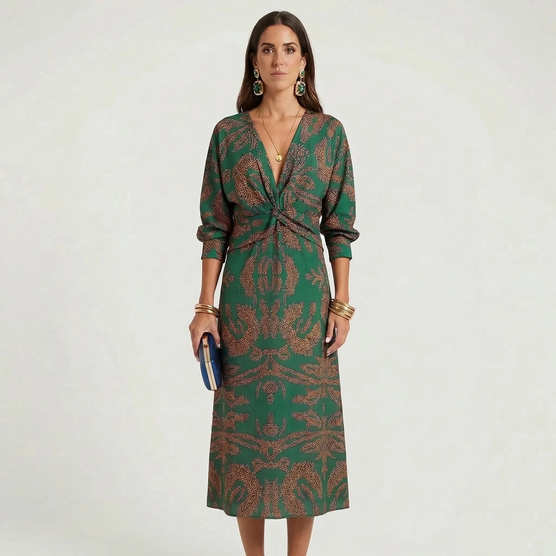 Deep V-Neck Wrap-Style Dress - Daisy