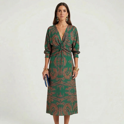 Deep V-Neck Wrap-Style Dress - Daisy