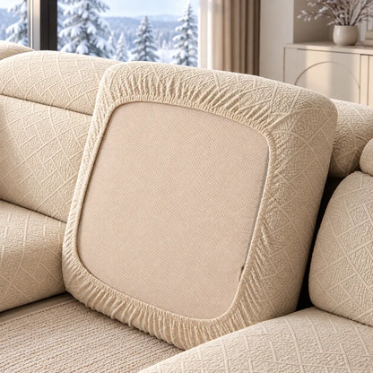 Cream seat cover turned up to show the elasticated edge and dotted non-slip underside 13